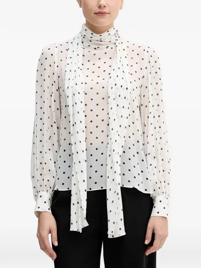 Pedro Del Hierro Polka Dot Scarf Blouse In White