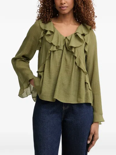 Pedro Del Hierro Ruffled Long-sleeve Blouse In Green