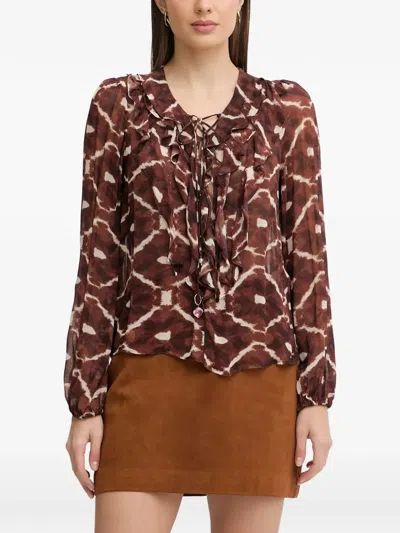 Pedro Del Hierro Ruffled Patterned Top In Brown