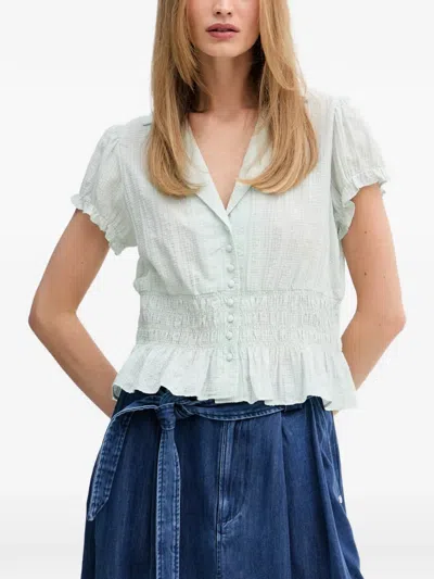 Pedro Del Hierro Seersucker Smocked Blouse In Green
