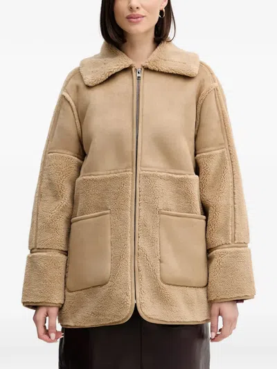 Pedro Del Hierro Shearling Zipped Jacket In Brown