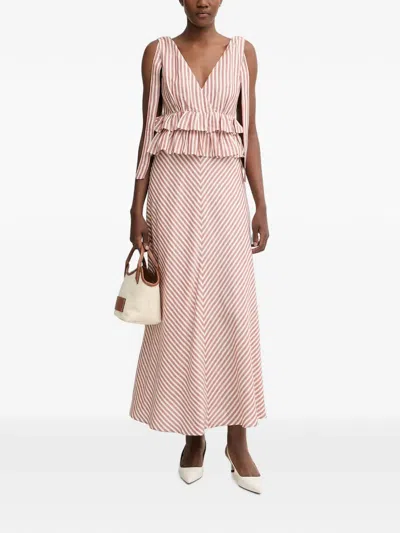 Pedro Del Hierro Striped Ruffled Maxi Dress In Black