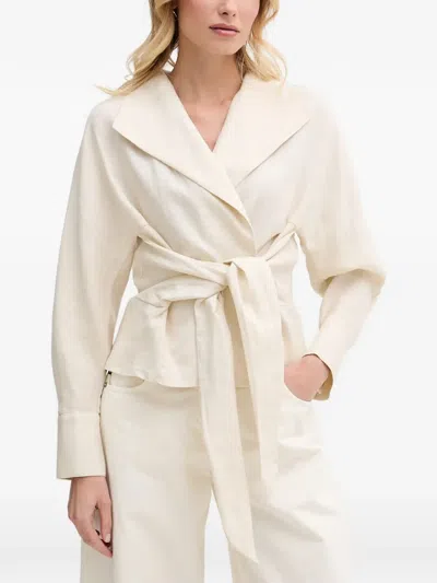 Pedro Del Hierro Tie-waist Shawl-collar Top In Neutral