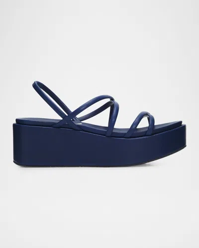 Pedro Garcia 40mm Ninoska Leather Strappy Crisscross Flatform Sandals In Blue