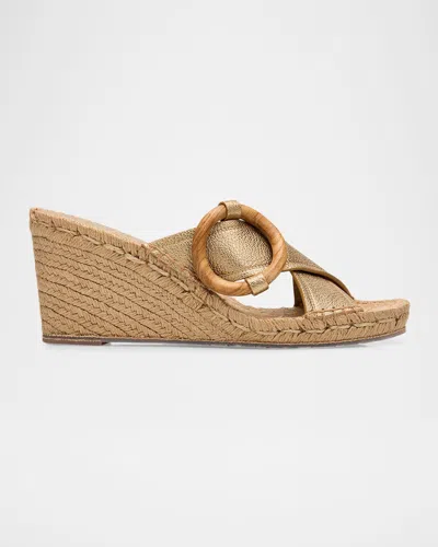 Pedro Garcia 75mm Orys Laminated Leather Crisscross Wedge Espadrilles In Gold