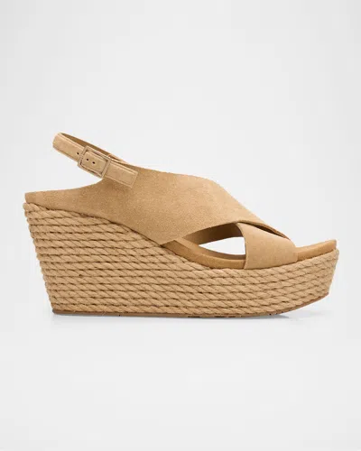 Pedro Garcia 85mm Donvina Suede Crisscross Wedge Espadrilles In Brown
