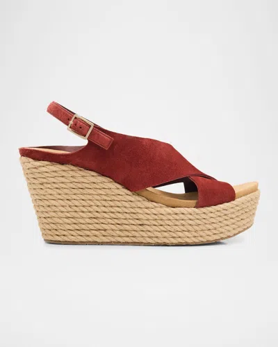 Pedro Garcia 85mm Donvina Suede Crisscross Wedge Espadrilles In Red