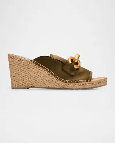 Pedro Garcia 85mm Oliveta Moore Moc Satin Wedge Espadrilles In Green