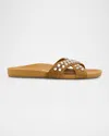 Pedro Garcia Analis Crystal Suede Crisscross Sandals In Green