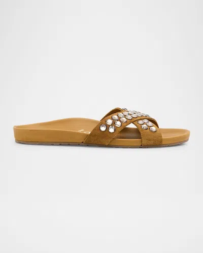 Pedro Garcia Analis Crystal Suede Crisscross Sandals In Green