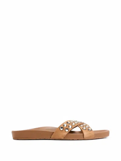 Pedro Garcia Analis Crystal-embellished Crossover-strap Flat Sandals In Brown