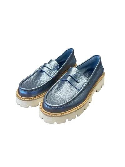Pedro Garcia Azure Cervo Lame Loafer In Blue
