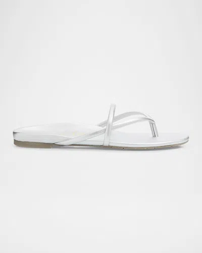 Pedro Garcia Belany Metallic Leather Flat Slide Sandals In Silver