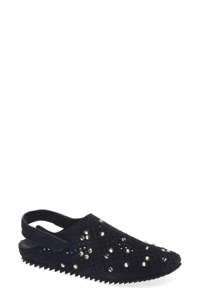 Pedro Garcia Bely Embellished Slingback Flat In Blue