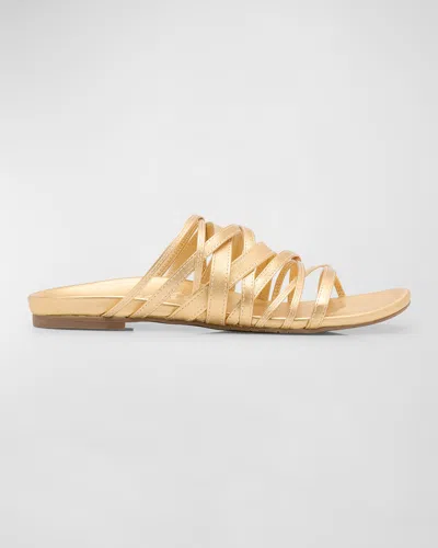 Pedro Garcia Bety Metallic Strappy Slide Sandals In Gold