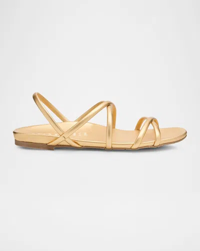 Pedro Garcia Biddy Laminated Leather Strappy Crisscross Sandals In Gold