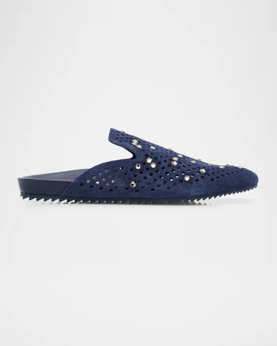 Pedro Garcia Braidy Embellished Suede Utility Clogs In Blue