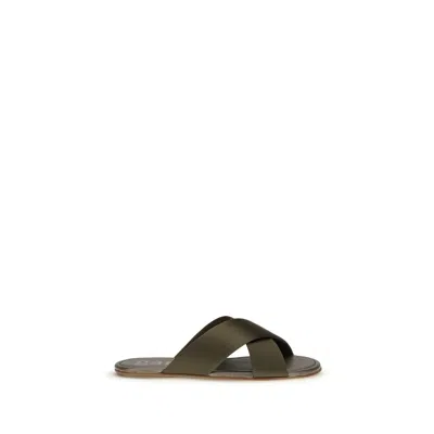 PEDRO GARCIA BROWN SILK FLAT SANDALS