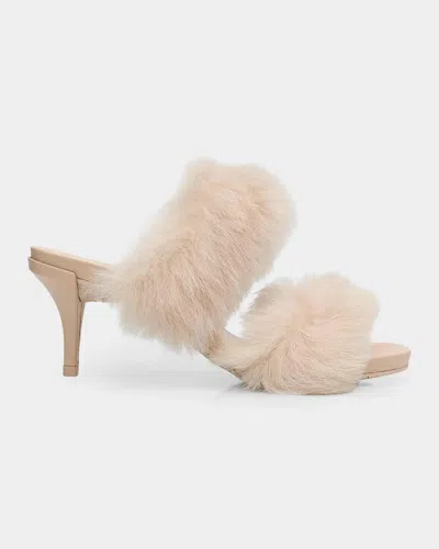 Pedro Garcia Cissy 75mm Shearling-leather Mules In Neutral