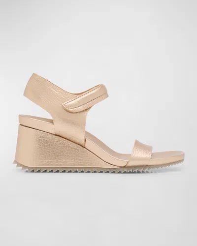 Pedro Garcia Cosma Metallic Ankle-strap Wedge Sandals In Rose Gold