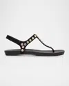 Pedro Garcia Crystal Embellished T-strap Thong Sandals In Black