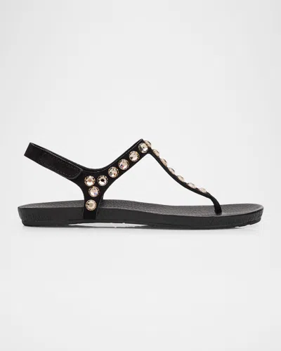 Pedro Garcia Crystal Embellished T-strap Thong Sandals In Black