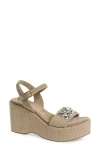 Pedro Garcia Delina Ankle Strap Platform Wedge Sandal In Flax Nubby Linen