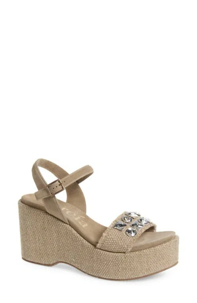 Pedro Garcia Delina Ankle Strap Platform Wedge Sandal In Flax Nubby Linen