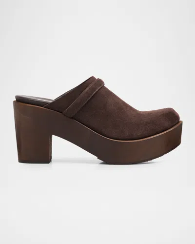Pedro Garcia Della Woodstock Suede Clogs In Brown