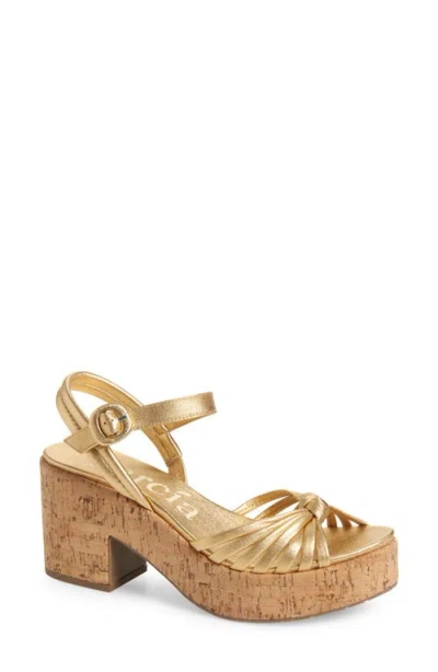 Pedro Garcia Digna Ankle Strap Platform Sandal In Gold Nappa Lame