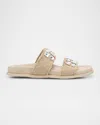 Pedro Garcia Dilys Two-band Embellished Frayed Linen Sandals In Flax