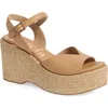 Pedro Garcia Doina Leather Platform Wedge Sandals In Camel Cervo-tejido Raffia