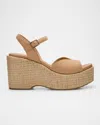 Pedro Garcia Doina Leather Platform Wedge Sandals In Camel