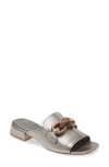 Pedro Garcia Enna Slide Sandal In Steel Petitgrain Lame