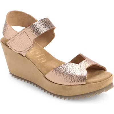 Pedro Garcia Fama Platform Wedge Sandal In Rose Gold Cervo Lame