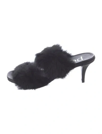 Pre-owned Pedro Garcia Faux Fur Slides In Black