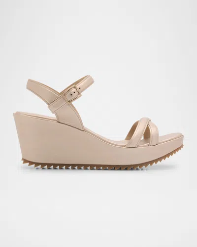Pedro Garcia Finoa Metallic Leather Low Wedge Sandals In Neutral