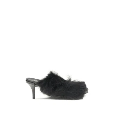Pedro Garcia Fur-trimmed Mules Women's Sandals In Black