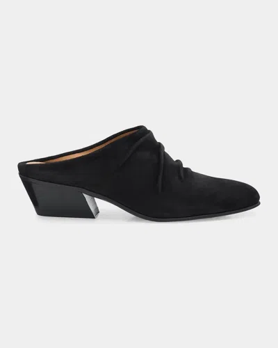 Pedro Garcia Helenka 30mm Ruched Suede Mules In Black