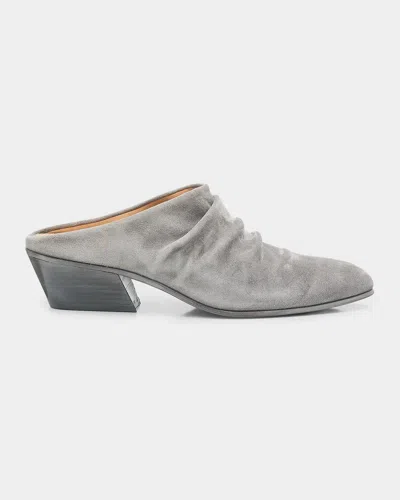Pedro Garcia Helenka 30mm Ruched Suede Mules In Gray