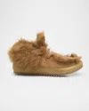 Pedro Garcia Jadine Fur-lined Mixed Leather Moccasins In Brown