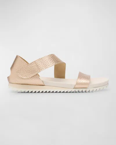 Pedro Garcia Jedda Metallic Ankle-grip Comfort Sandals In Rose Gold