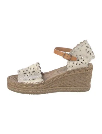 Pre-owned Pedro Garcia Jute Lace Pattern Espadrilles In White