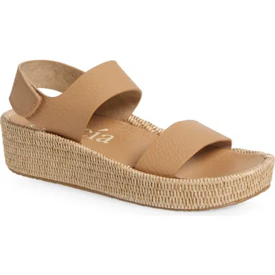 Pedro Garcia Lacey Platform Sandal In Camel Cervo-tejido Raffia