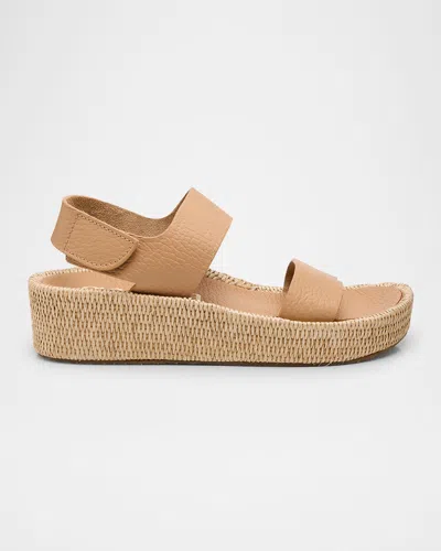Pedro Garcia Lacey Two Band Flatform Leather Sandals In Camel