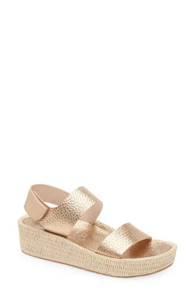 Pedro Garcia Lacey Wedge Sandal In Cava Cervo Lame-tejido Raffia