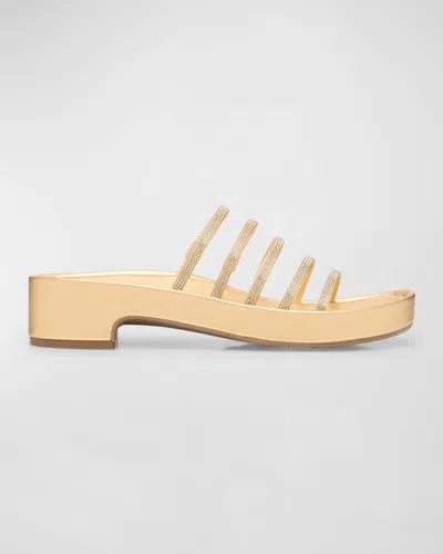 Pedro Garcia Laryn Crystal Five-strap Slide Sandals In Gold