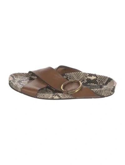 Pre-owned Pedro Garcia Leather Animal Print Slides In Brown