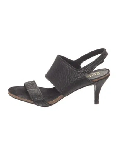 Pre-owned Pedro Garcia Leather Animal Print Slingback Sandals In Black