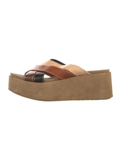 Pre-owned Pedro Garcia Leather Colorblock Pattern Slides In Neutral